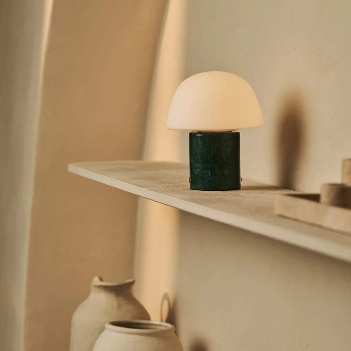 Maes Green / Verde Alpi – Elegant Marble Rechargeable Table Lamp, Up to 100 Hours of Illumination, Stylish and Functional