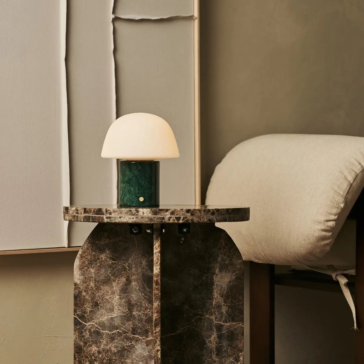 Maes Green / Verde Alpi – Elegant Marble Rechargeable Table Lamp, Up to 100 Hours of Illumination, Stylish and Functional
