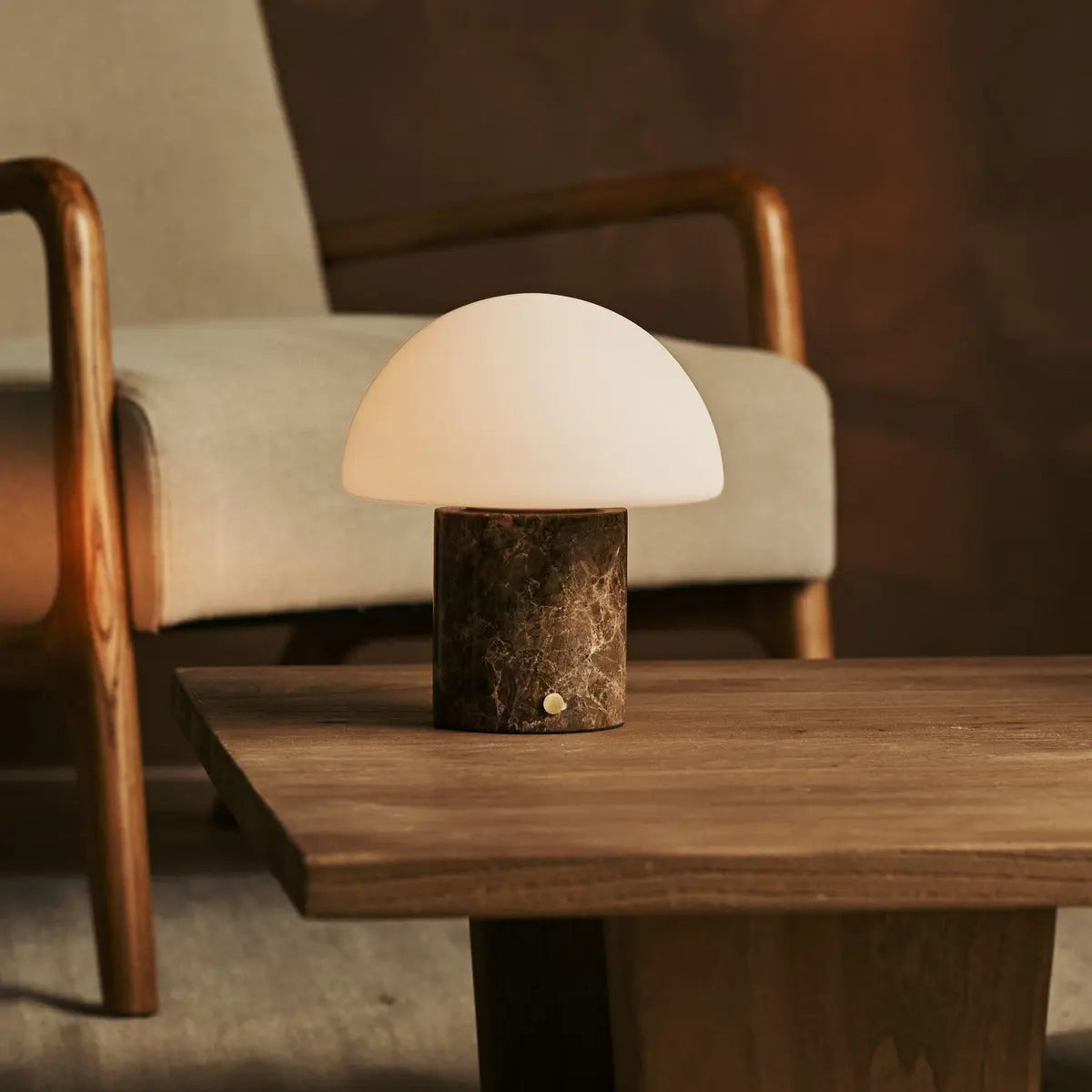 Maris Brown / Emeperador Dark – Classic Marble Rechargeable Table Lamp with 3 Light Colors & Dimming Function