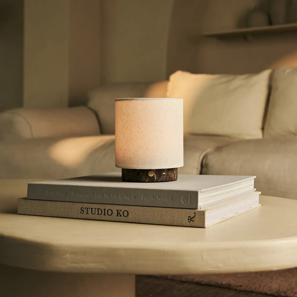 Mauve Beige & Brown / Emperador Dark – Marble Rechargeable Table Lamp – 3 Light Modes, Cordless& & With Linen Interchangeable Lampshade