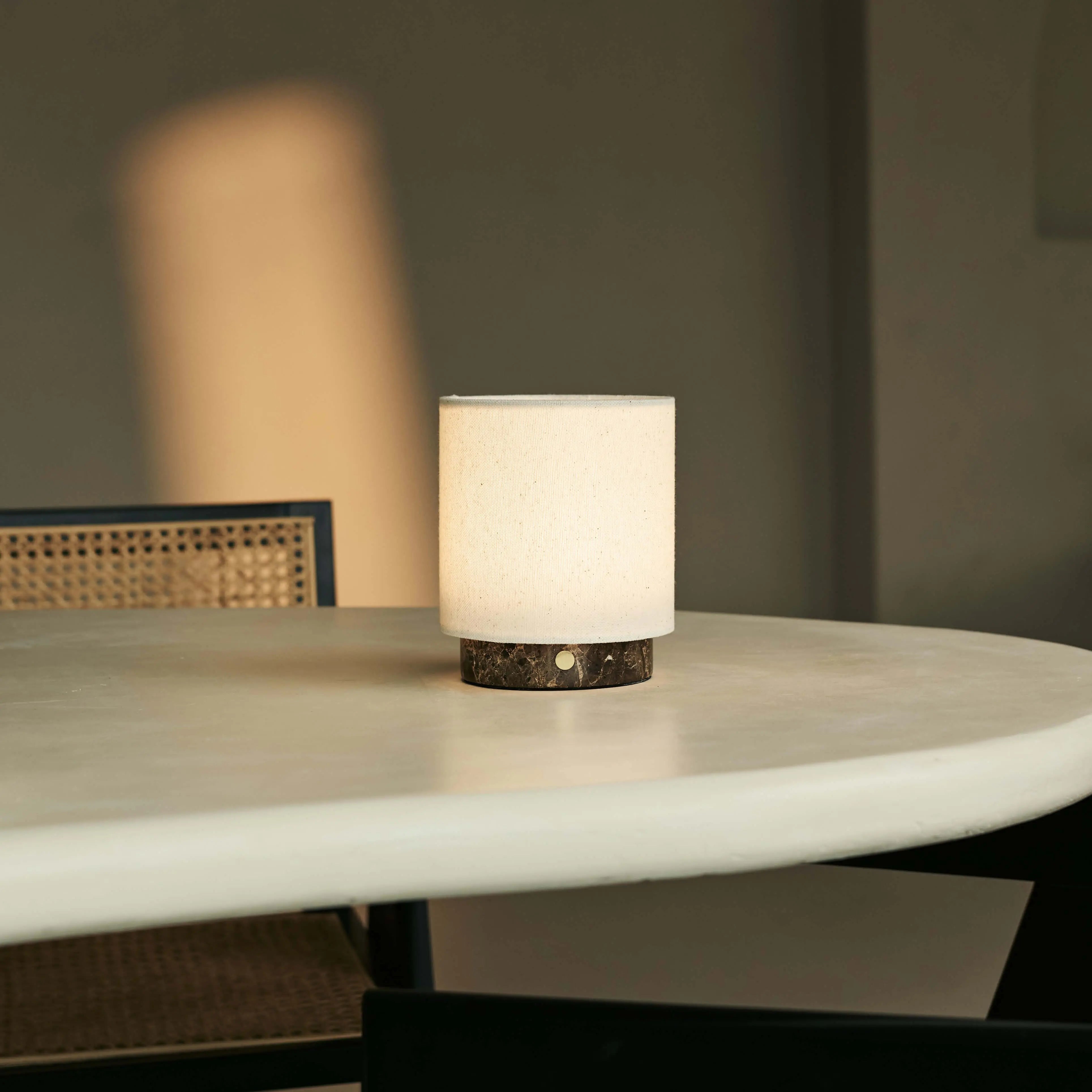 Mauve Cream & Brown / Emeperador Dark – Marble Rechargeable Table Lamp – 3 Light Modes, Cordless& & With Linen Interchangeable Lampshade