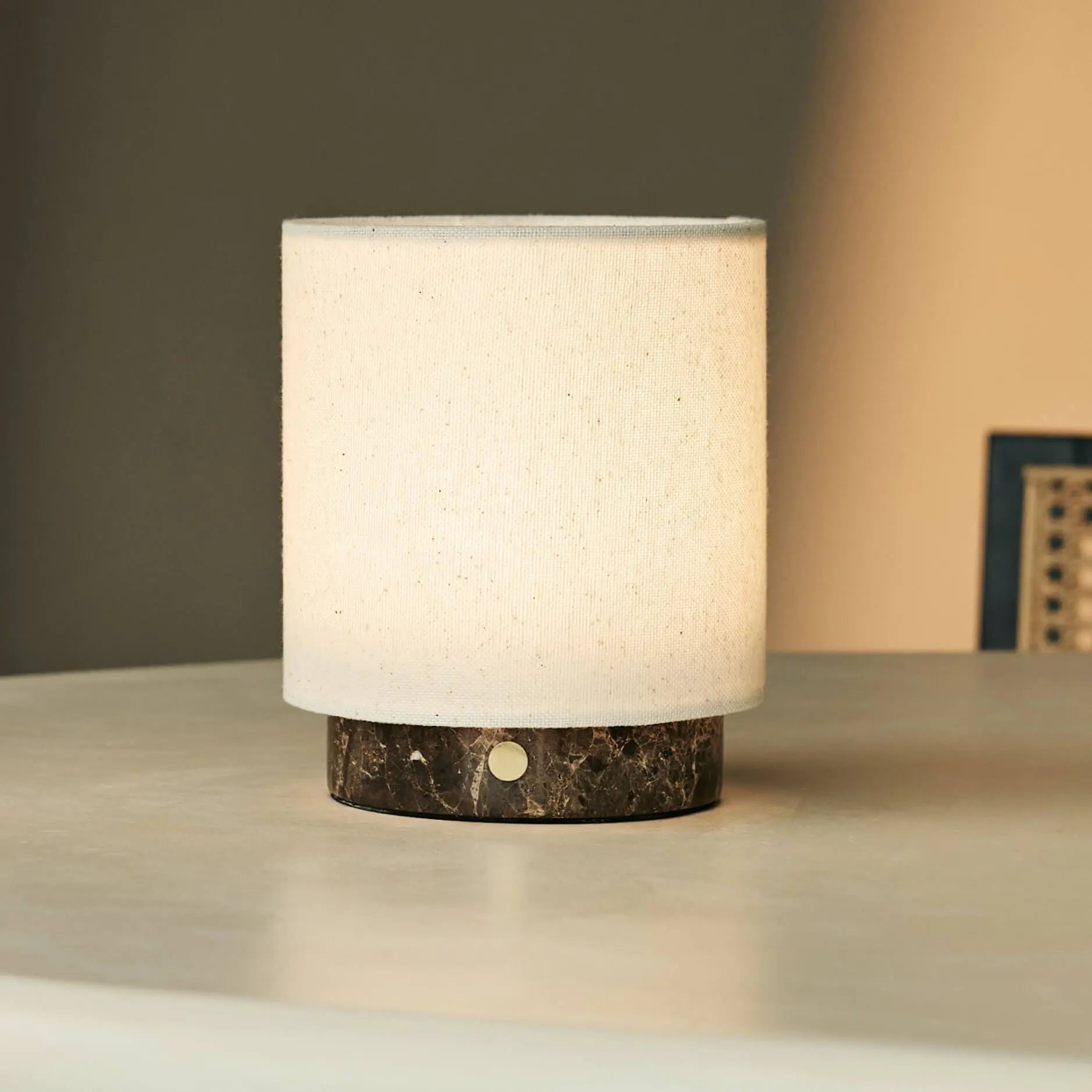 Mauve Cream & Brown / Emeperador Dark – Marble Rechargeable Table Lamp – 3 Light Modes, Cordless& & With Linen Interchangeable Lampshade
