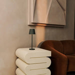 Maya Olive Green Ribbed Table Lamp Made of Iron – Dimmable Lamp & 3 Light Modes, Rechargeable via Wireless Charging Station Tavellio
