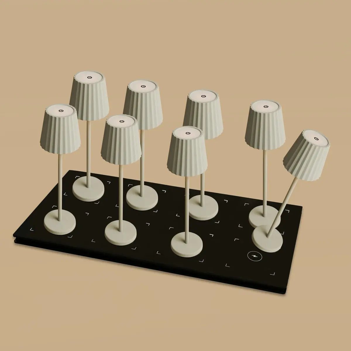 Combi Set Professional – 8 x Maya Shadow Grey Rechargeable Table Lamps & 1 x Central Station Wireless Charging Station with Qi-Technology – Perfect for Restaurants, Hospitality & Hotels Tavellio