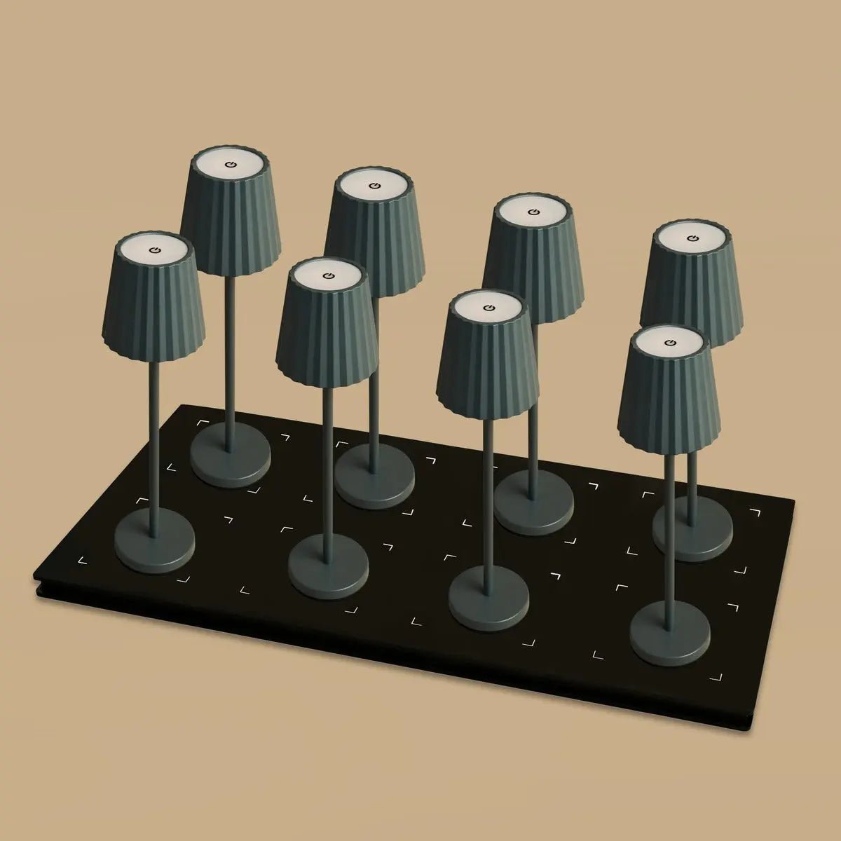 Combi Set Professional – 8 x Maya Stone Grey Rechargeable Table Lamps & 1 x Central Station Wireless Charging Station with Qi-Technology – Perfect for Restaurants, Hospitality & Hotels Tavellio
