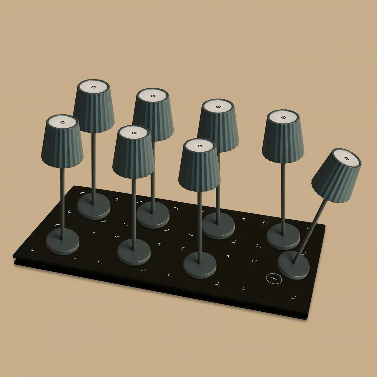 Combi Set Professional – 8 x Maya Stone Grey Rechargeable Table Lamps & 1 x Central Station Wireless Charging Station with Qi-Technology – Perfect for Restaurants, Hospitality & Hotels Tavellio