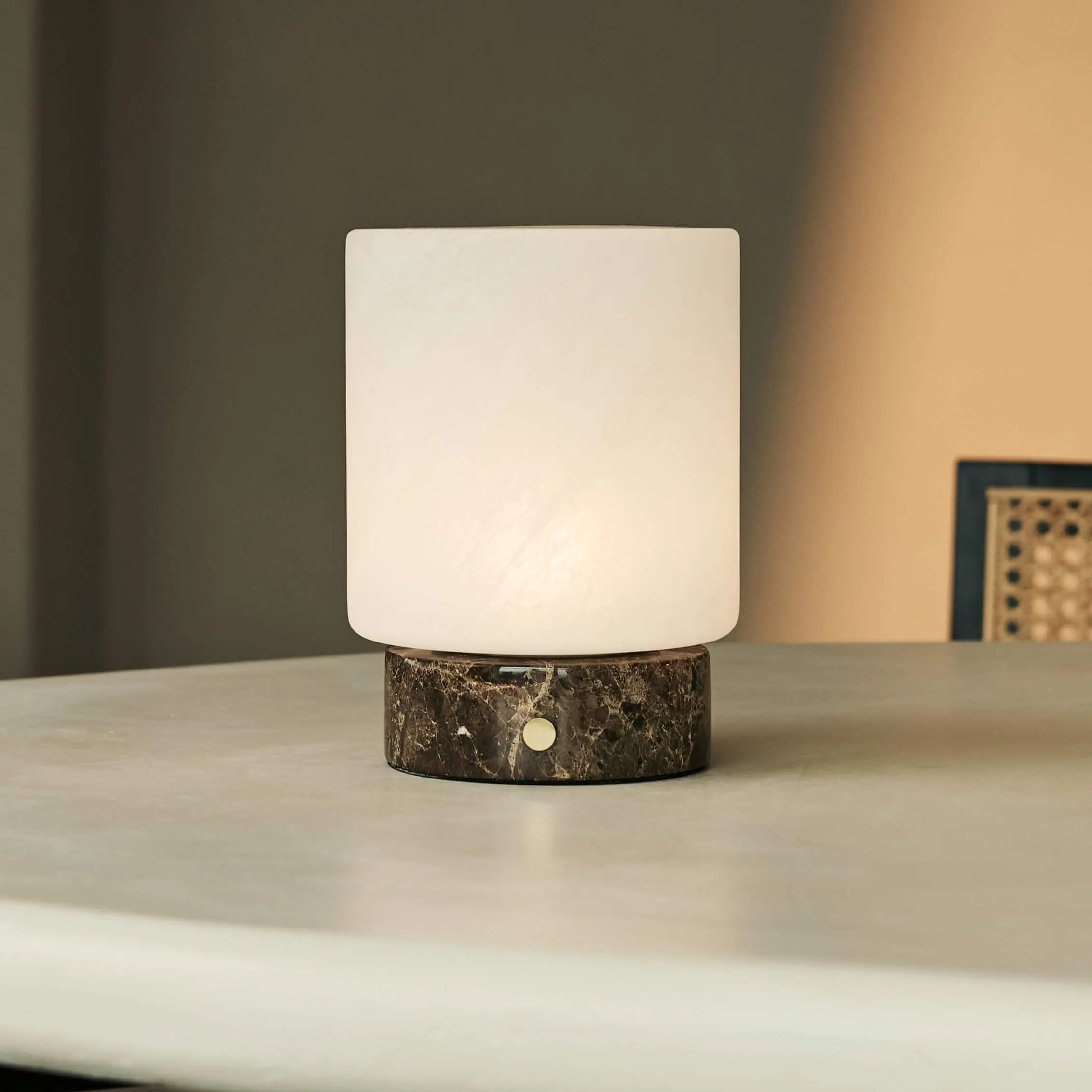 Millet Brown / Emeperador Dark – Marble Rechargeable Table Lamp – 3 Light Modes, Cordless & With Glass Interchangeable Lampshade