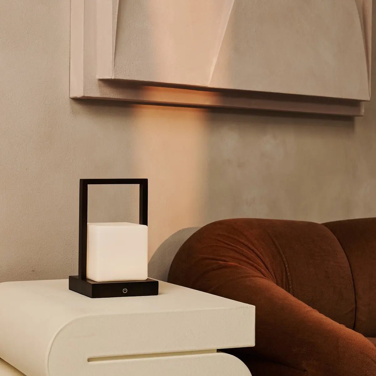 Noah Dark Brown Rechargeable Table Lamp With Glass and Wooden Handle - Tavellio