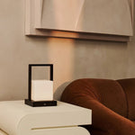 Noah Dark Brown Rechargeable Table Lamp With Glass and Wooden Handle - Tavellio