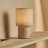 Onoda Beige / Travertino Classico – Travertine Rechargeable Table Lamp – With Linen Interchangeable Lampshade & Rechargeable Design - Tavellio