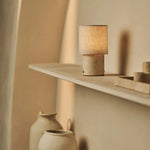 Onoda Beige / Travertino Classico – Travertine Rechargeable Table Lamp – With Linen Interchangeable Lampshade & Rechargeable Design - Tavellio