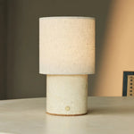 Onoda Beige / Travertino Classico – Travertine Rechargeable Table Lamp – With Linen Interchangeable Lampshade & Rechargeable Design - Tavellio