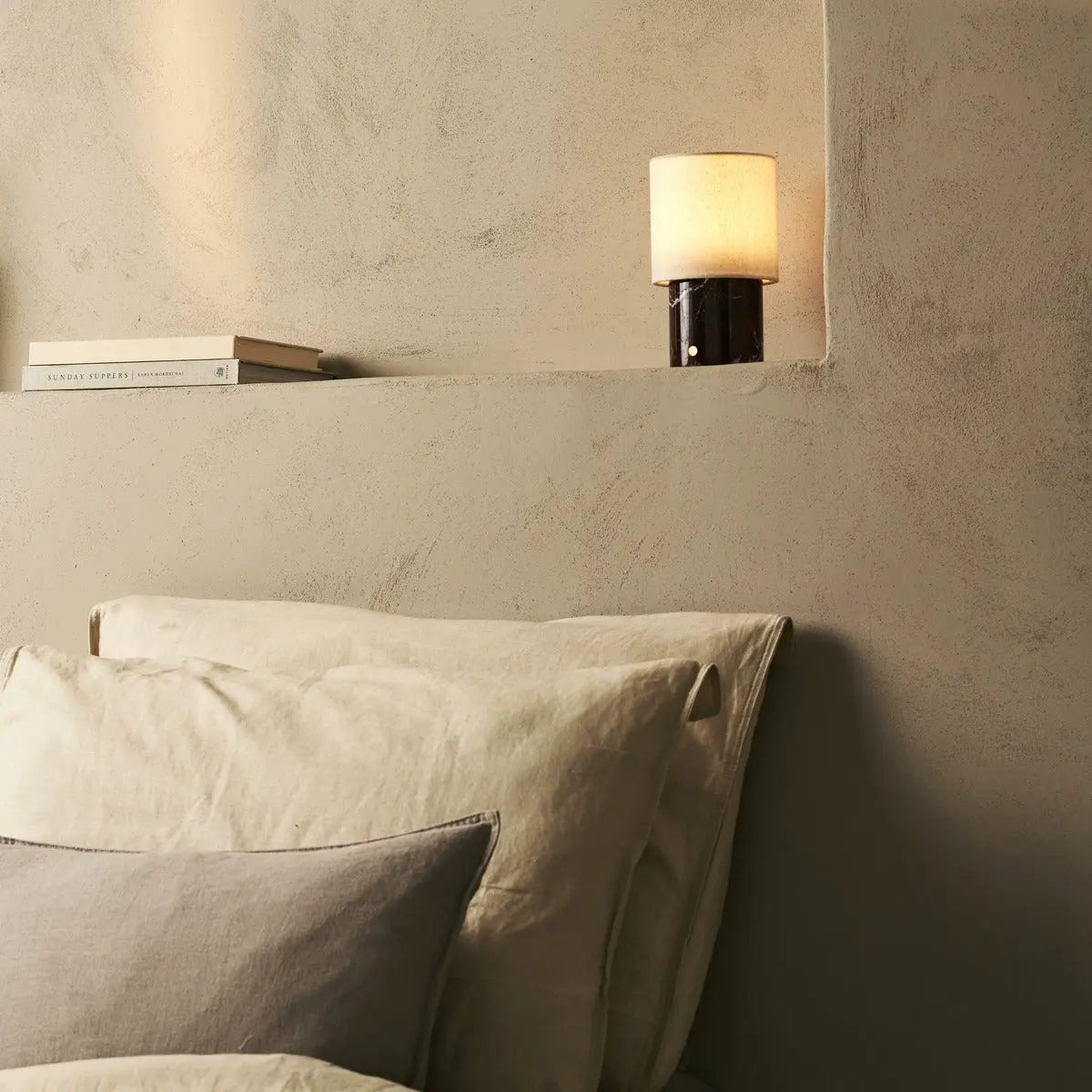 Onoda Black / Nero Marquina – Marble Rechargeable Table Lamp – With Linen Interchangeable Lampshade & Rechargeable Design