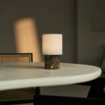 Onoda Brown / Emeperador Dark – Marble Rechargeable Table Lamp – With Linen Interchangeable Lampshade & Rechargeable Design