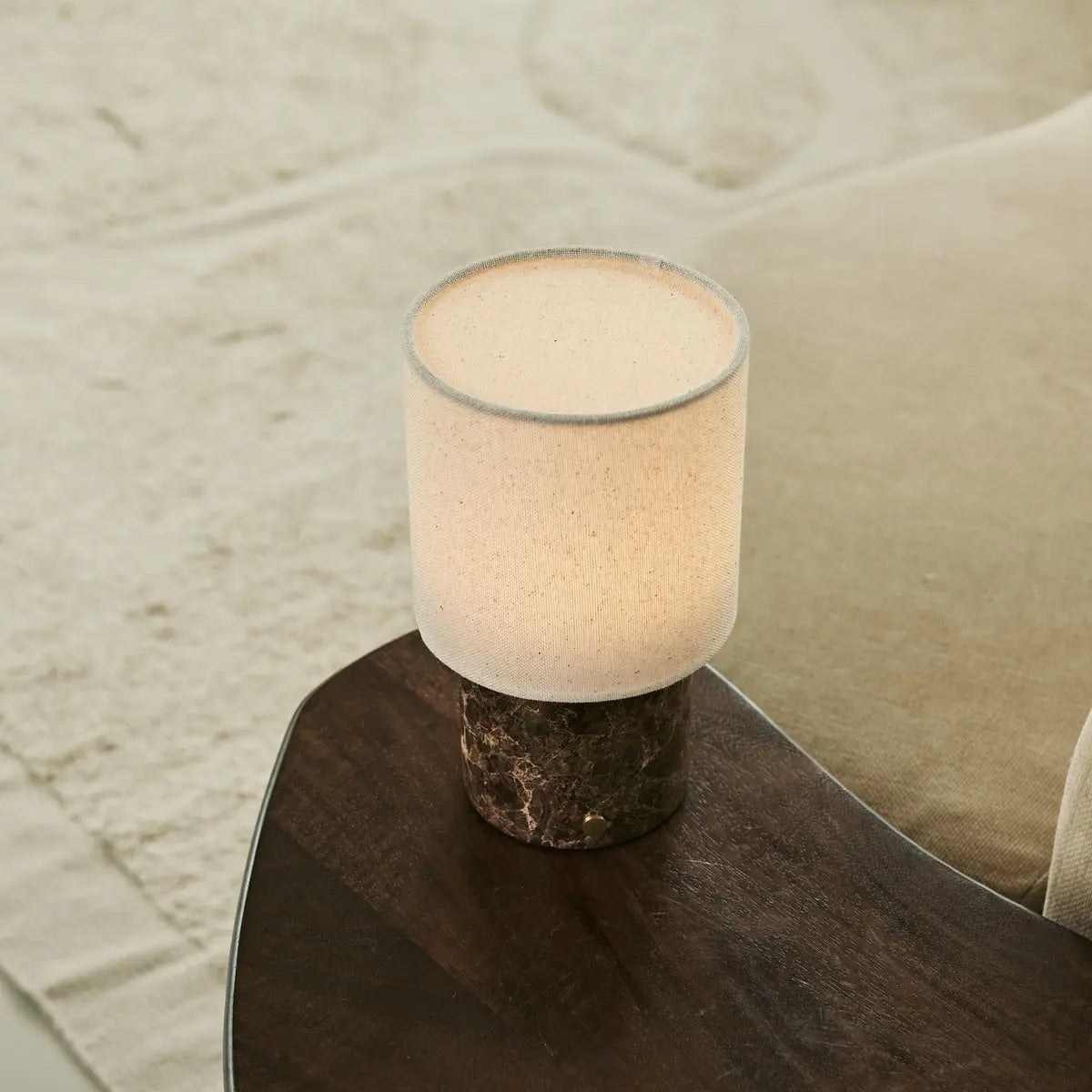 Onoda Brown / Emeperador Dark – Marble Rechargeable Table Lamp – With Linen Interchangeable Lampshade & Rechargeable Design