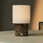 Onoda Brown / Emeperador Dark – Marble Rechargeable Table Lamp – With Linen Interchangeable Lampshade & Rechargeable Design
