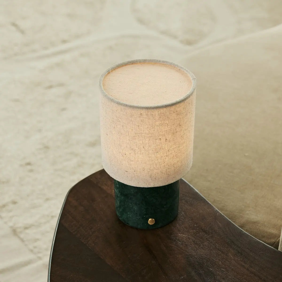 Onoda Green / Verde Alpi – Marble Rechargeable Table Lamp – With Linen Interchangeable Lampshade & Rechargeable Design