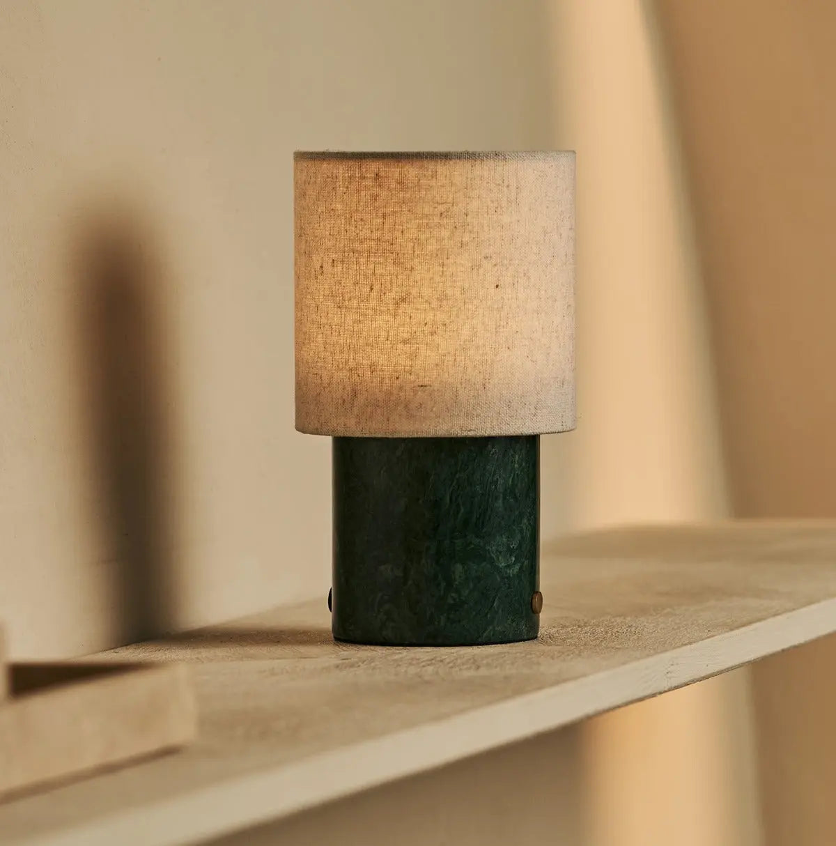 Onoda Green / Verde Alpi – Marble Rechargeable Table Lamp – With Linen Interchangeable Lampshade & Rechargeable Design