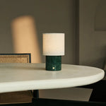 Onoda Green / Verde Alpi – Marble Rechargeable Table Lamp – With Linen Interchangeable Lampshade & Rechargeable Design