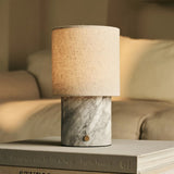 Onoda White / Bianco Statuarietto – Marble Rechargeable Table Lamp – With Linen Interchangeable Lampshade & Rechargeable Design