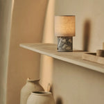 Onoda White / Bianco Statuarietto – Marble Rechargeable Table Lamp – With Linen Interchangeable Lampshade & Rechargeable Design