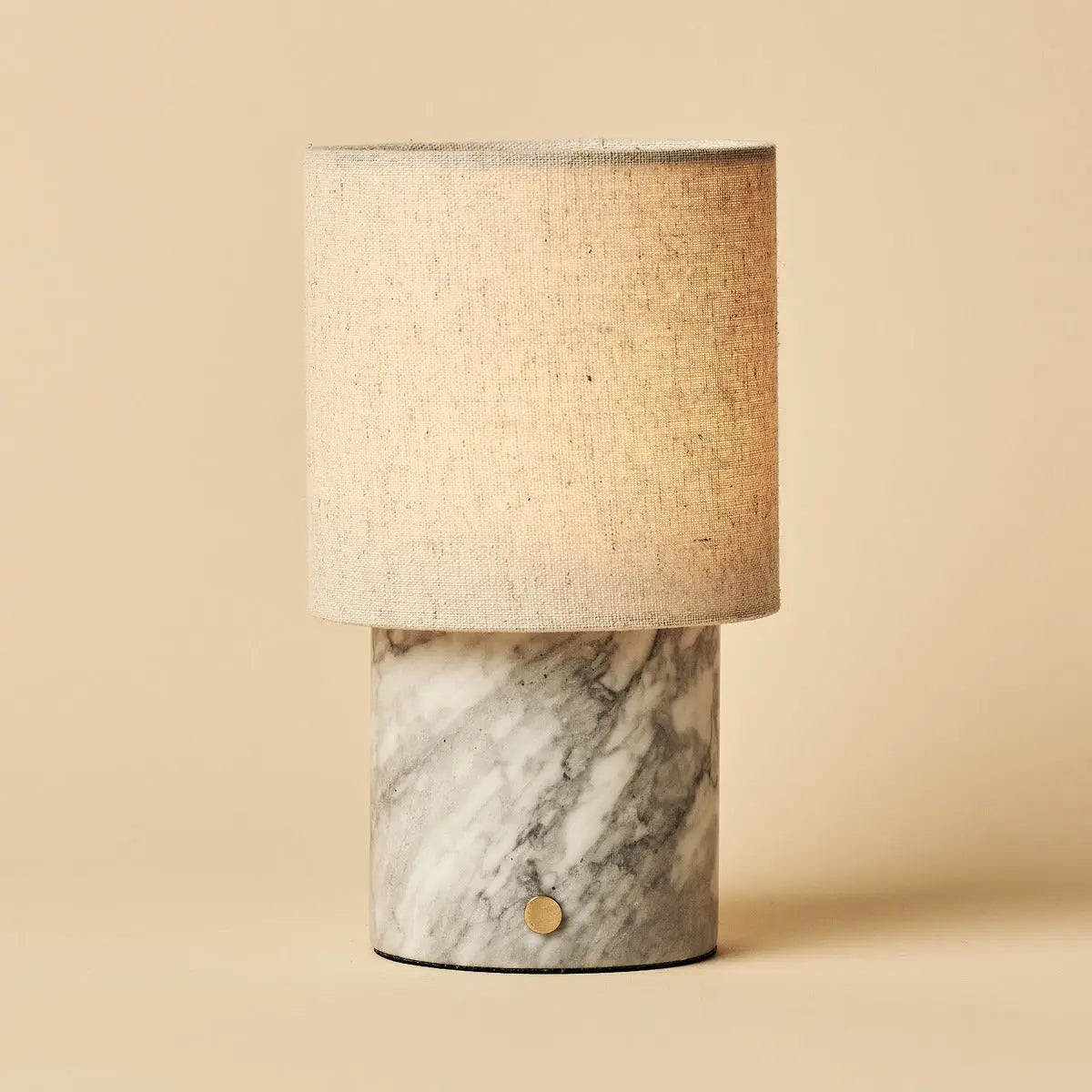 Onoda White / Bianco Statuarietto – Marble Rechargeable Table Lamp – With Linen Interchangeable Lampshade & Rechargeable Design