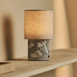 Onoda White / Bianco Statuarietto – Marble Rechargeable Table Lamp – With Linen Interchangeable Lampshade & Rechargeable Design