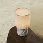Onoda White / Bianco Statuarietto – Marble Rechargeable Table Lamp – With Linen Interchangeable Lampshade & Rechargeable Design