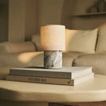 Onoda White / Bianco Statuarietto – Marble Rechargeable Table Lamp – With Linen Interchangeable Lampshade & Rechargeable Design