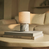 Onoda White / Bianco Statuarietto – Marble Rechargeable Table Lamp – With Linen Interchangeable Lampshade & Rechargeable Design