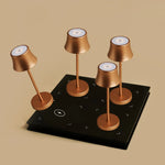 Combi Set Professional – 4 x De Pijp Mini Copper Rechargeable Table Lamps & 1 x Amstel Wireless Charging Station with Qi-Technology – Perfect for Restaurants, Hospitality & Hotels Tavellio