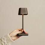 Sarphati Mini Mocha Brown Cordless Table Lamp Perfect for Hospitality Industry – Wireless Rechargeable via Charging Station, Dimmable Lamp & 3 Light Modes Tavellio