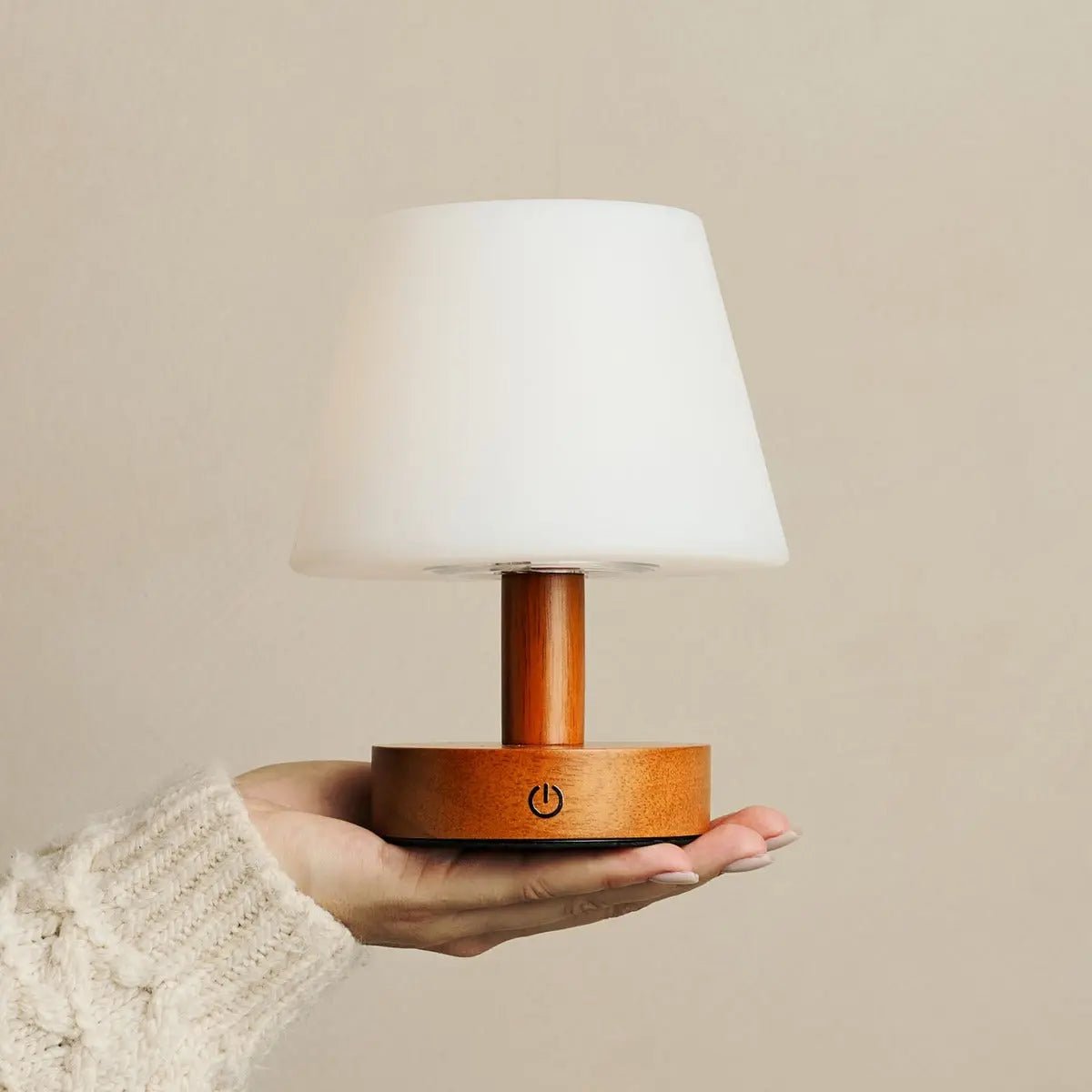 Teddy Chestnut Brown Wooden Rechargeable Table Lamp | Dimmable & Cordless with 3 Light Modes - Tavellio