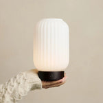 Lilly Dark brown Unique Rechargeable Lamp – Frosted Glass lamp, Wooden Base, Dimmable, 3 Light Modes Tavellio