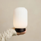 Lilly Dark brown Unique Rechargeable Lamp – Frosted Glass lamp, Wooden Base, Dimmable, 3 Light Modes Tavellio