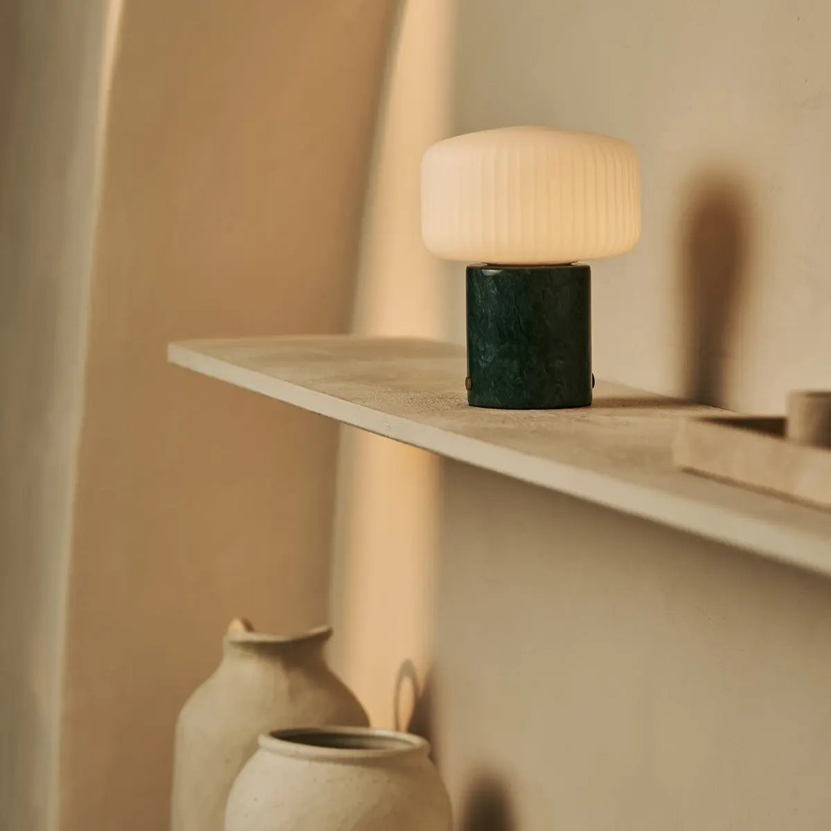 Renoir Green / Verde Alpi – Marble Rechargeable Table Lamp – Cordless, USB Rechargeable & Up to 100 Hours of Illumination