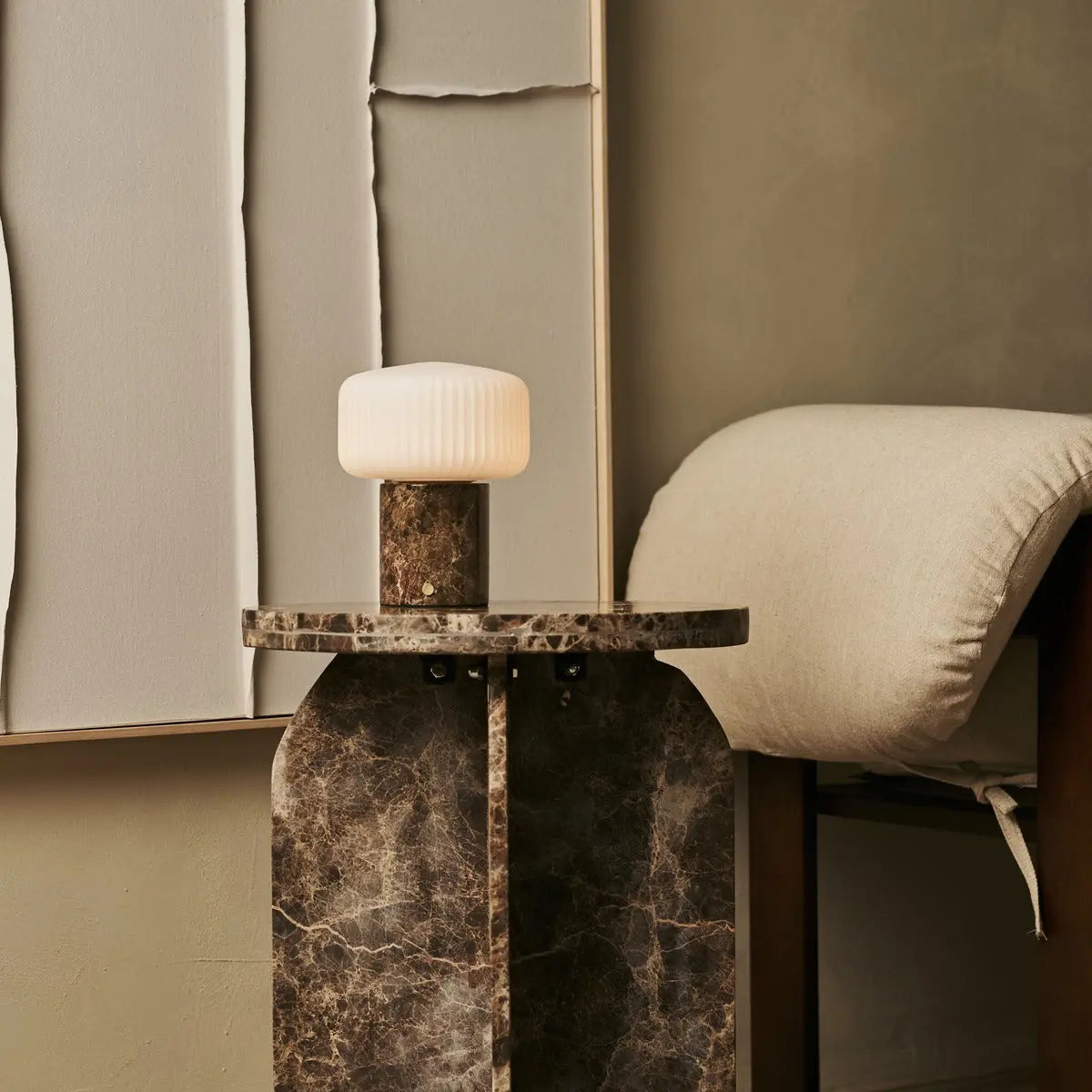 Renoir Brown / Emeperador Dark  – Marble Rechargeable Table Lamp – Cordless, USB Rechargeable & Up to 100 Hours of Illumination