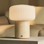 Renoir Beige / Travertino Classico – Travertine Rechargeable Table Lamp – Cordless, USB Rechargeable & Up to 100 Hours of Illumination