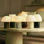 Onoda Beige / Travertino Classico – Travertine Rechargeable Table Lamp – With Linen Interchangeable Lampshade & Rechargeable Design - Tavellio