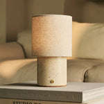 Onoda Beige / Travertino Classico – Travertine Rechargeable Table Lamp – With Linen Interchangeable Lampshade & Rechargeable Design - Tavellio