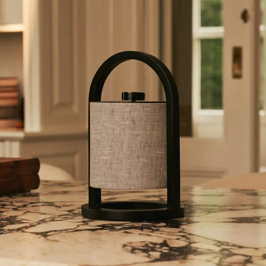 River Black & Grey Wooden Rechargeable Lamp, Dimmable & Cordless Light