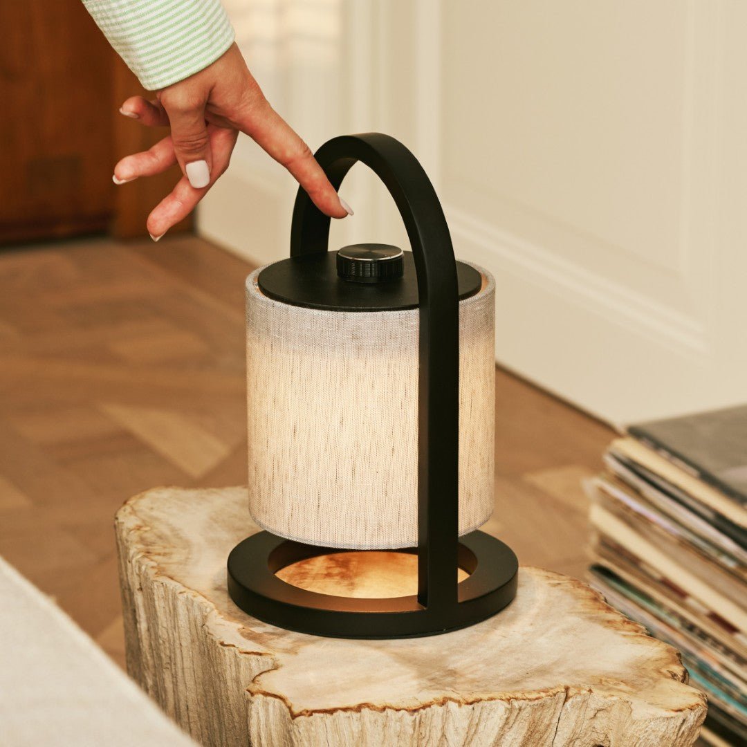 River Black & Grey Wooden Rechargeable Lamp – Dimmable & Cordless Light