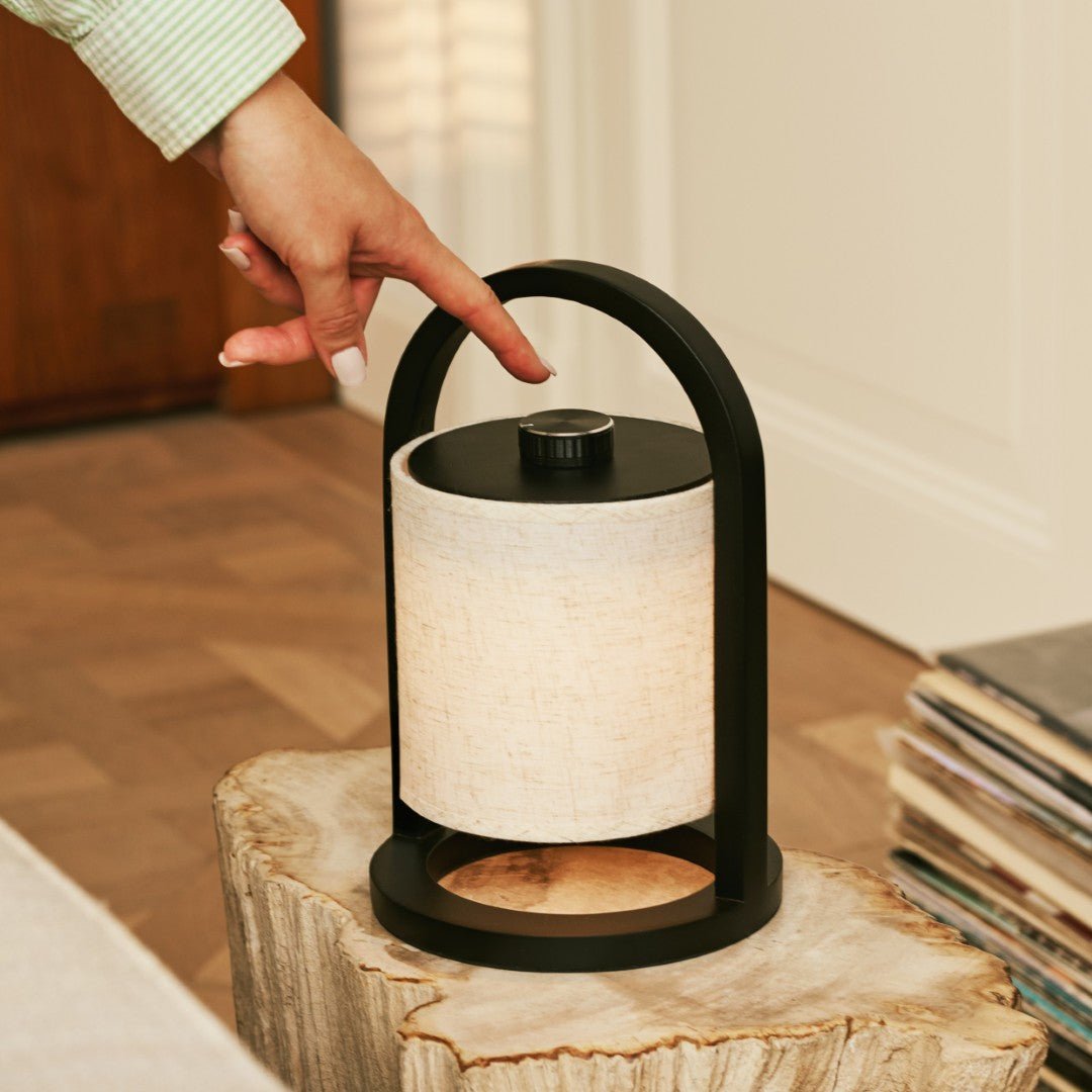 River Black Cordless Wooden Lamp – Rechargeable & Dimmable