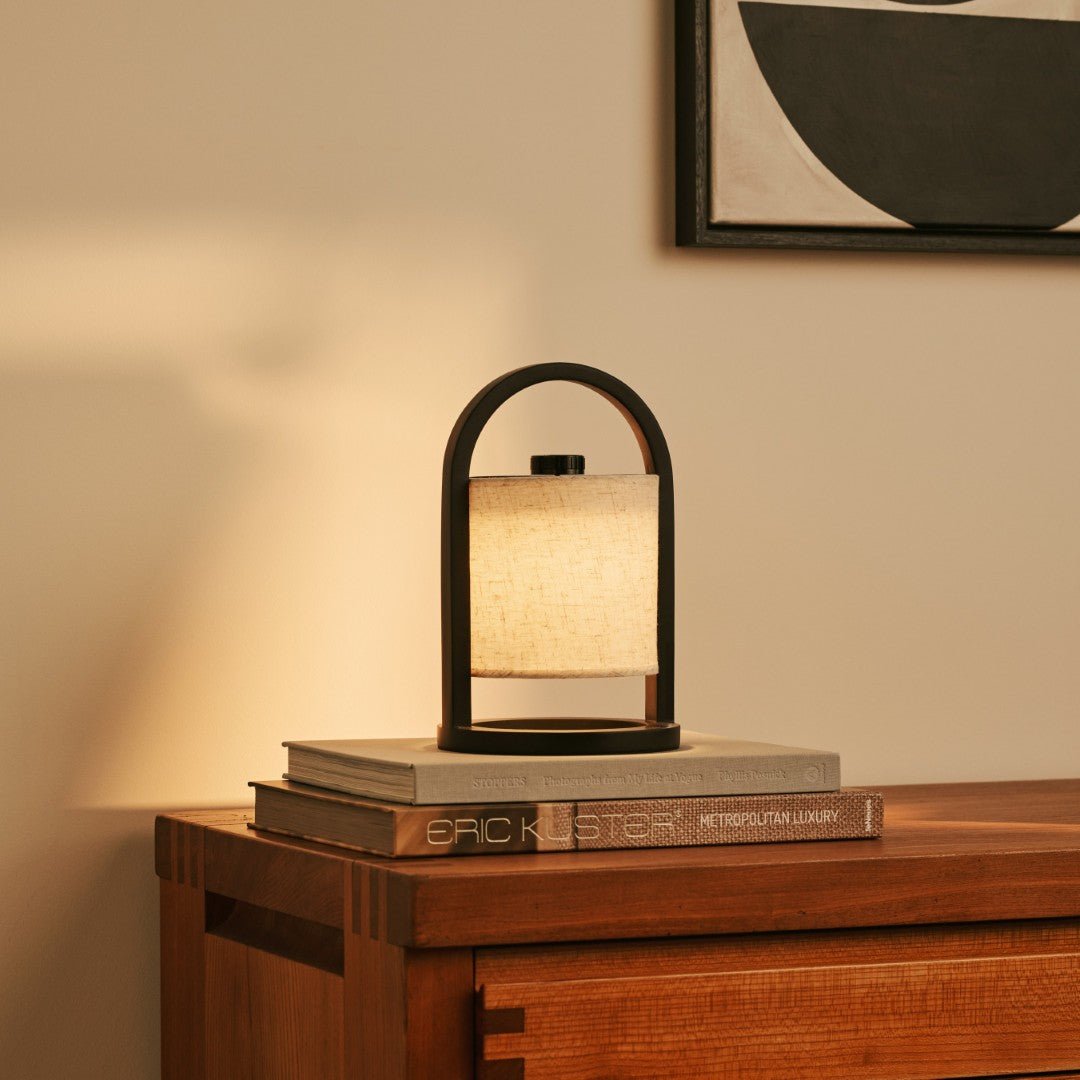River Black Cordless Wooden Lamp – Rechargeable & Dimmable
