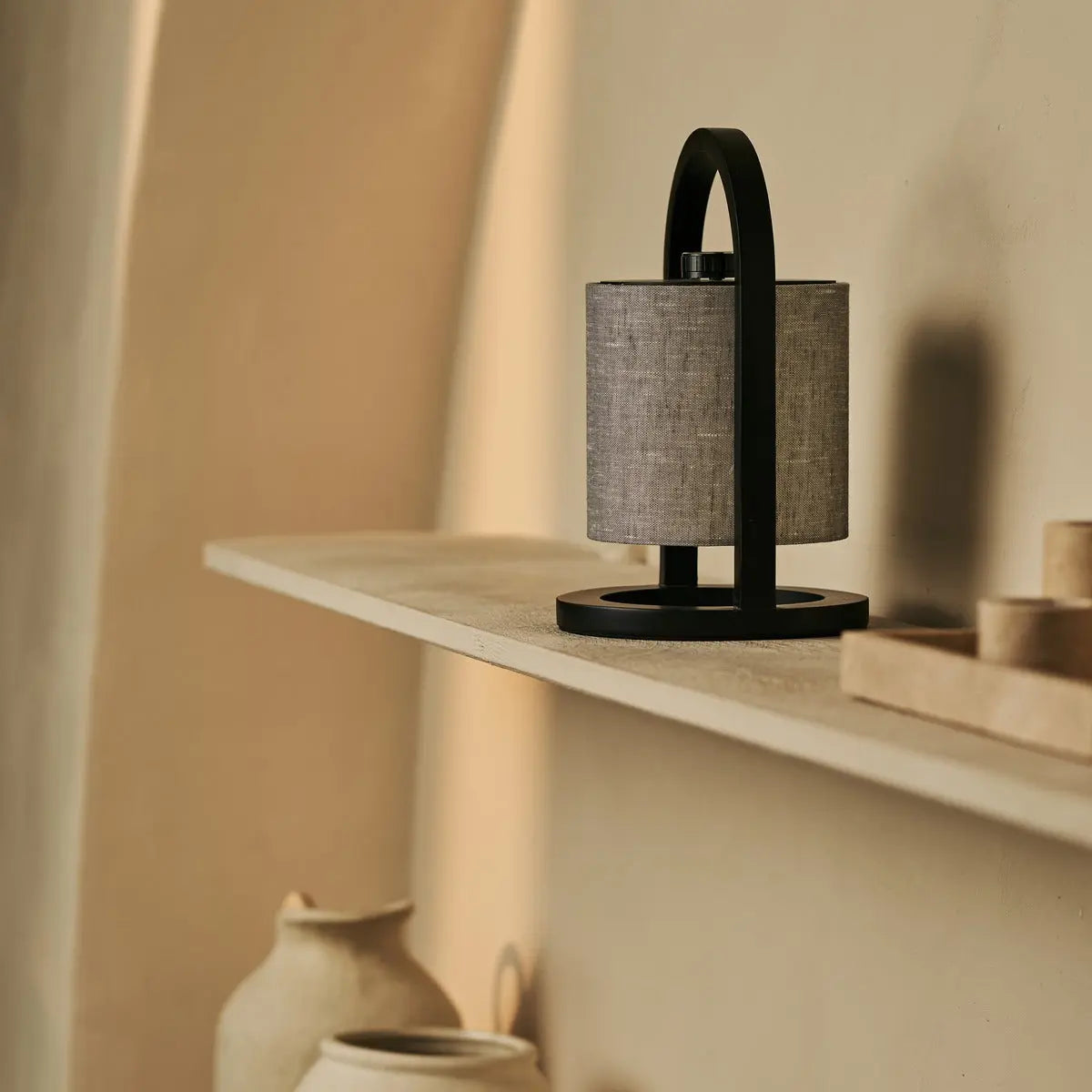 River Black & Grey Wooden Rechargeable Lamp – Dimmable & Cordless Light