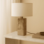 Rosie Travertine Lamp – Elegant Natural Stone with Cotton Shade
