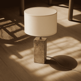 Rosie Travertine Lamp – Elegant Natural Stone with Cotton Shade