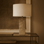 Rosie Travertine Lamp – Elegant Natural Stone with Cotton Shade
