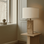 Rosie Travertine Lamp – Elegant Natural Stone with Cotton Shade