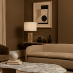 Rosie Travertine Lamp – Elegant Natural Stone with Cotton Shade